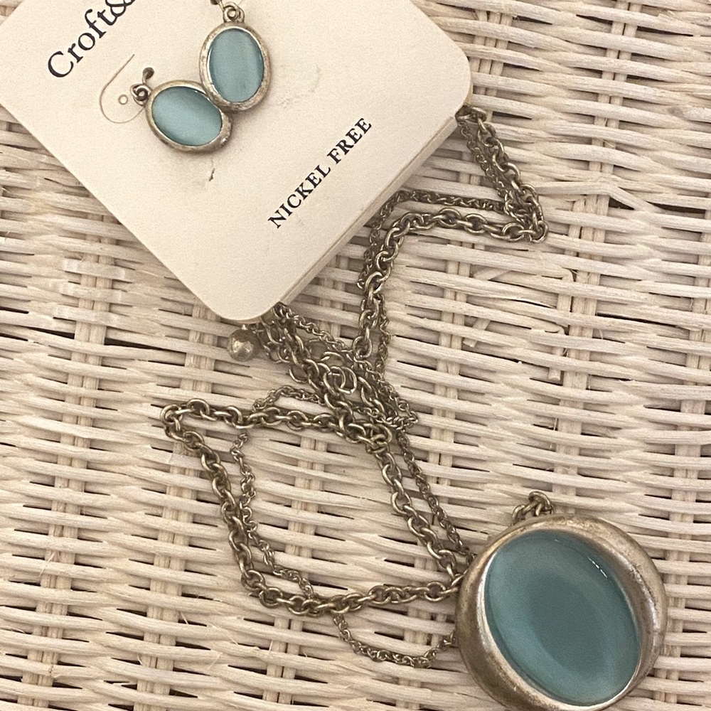 Women’s Silver and Blue Necklace & Earring Set